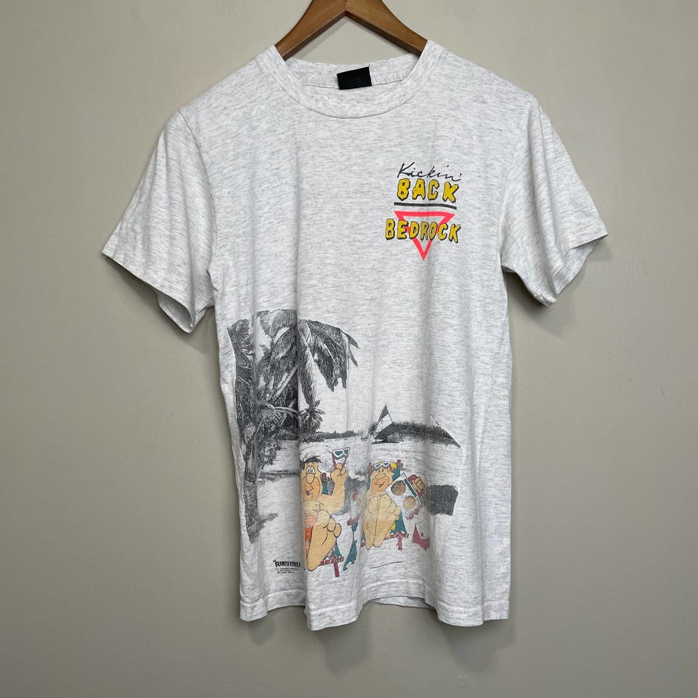 Vintage 1991 Dated Single Stitch Flintstones Graphic Print Tee Gray M - Picture 1 of 11